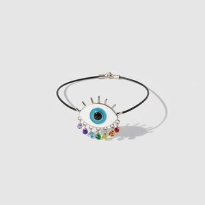 Rainbow Crystal Evil Eye Slider Chain Gun Metal Bracelet Hand Crafted